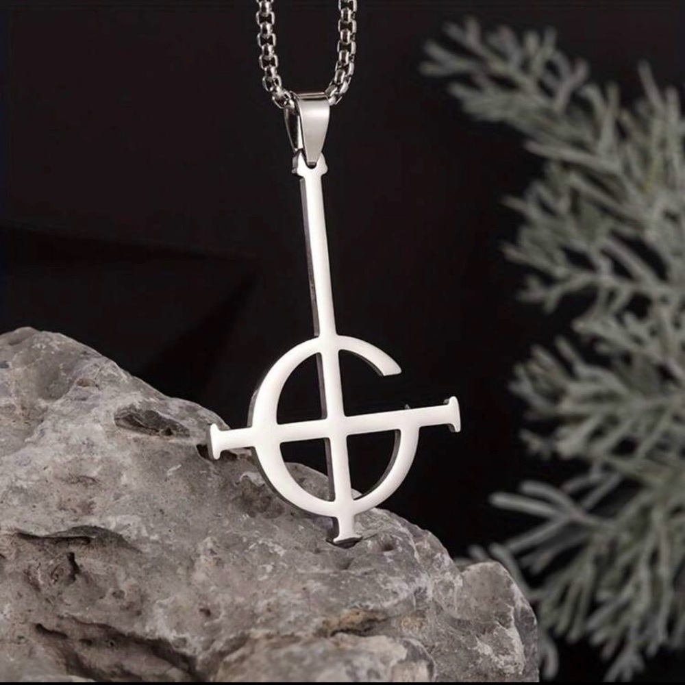 Ghost Band Grucifix Silver Pendant Necklace